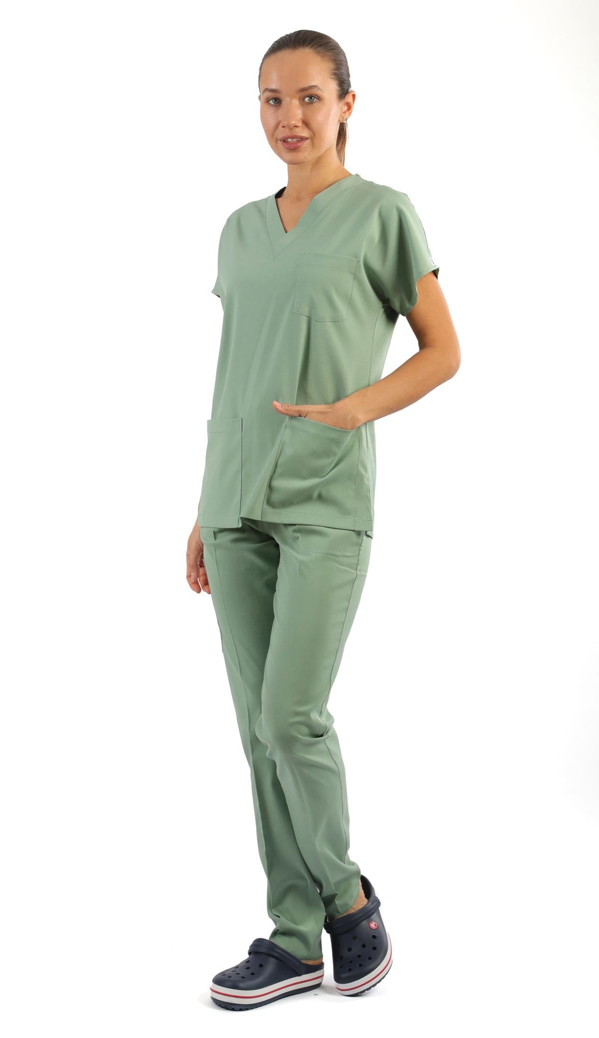 Scrub-Premium Likralı Bayan-Küf yeşili