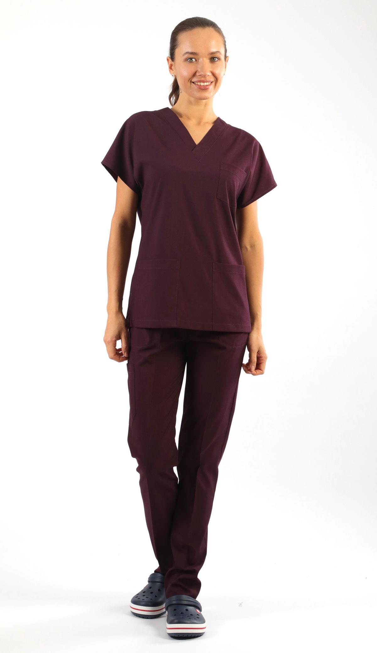 Scrub-Premium Likralı Bayan-Mürdüm