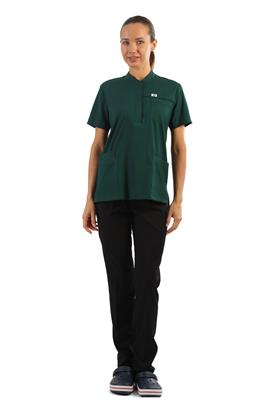 Polo Yaka Likralı Tek Üst-Bayan-AvcıYeşili