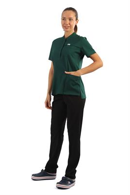 Polo Yaka Likralı Tek Üst-Bayan-AvcıYeşili