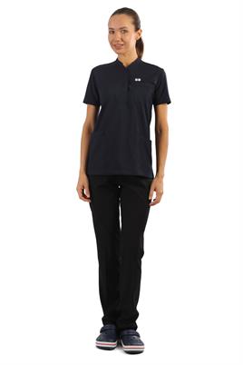 Polo Yaka Likralı Tek Üst-Bayan-Lacivert