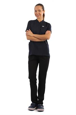 Polo Yaka Likralı Tek Üst-Bayan-Lacivert