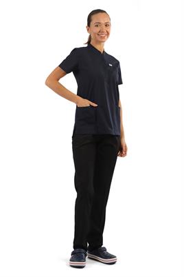 Polo Yaka Likralı Tek Üst-Bayan-Lacivert