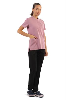 Polo Yaka Likralı Tek Üst-Bayan-Pudra