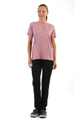 Polo Yaka Likralı Tek Üst-Bayan-Pudra