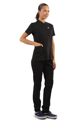 Polo Yaka Likralı Tek Üst-bayan-Siyah