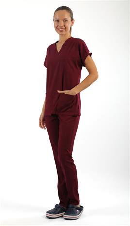 Scrub-Premium Likralı Bayan-Bordo