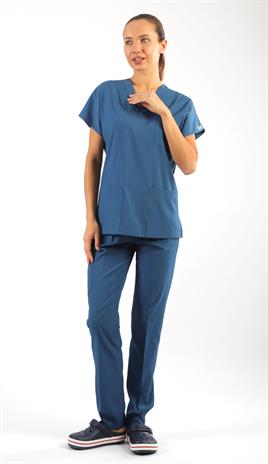 Scrub-Premium Likralı Bayan-Petrol Mavisi
