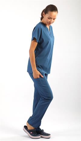 Scrub-Premium Likralı Bayan-Petrol Mavisi