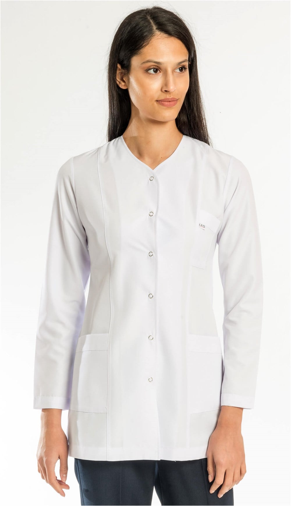 Damla Yaka Tek Üst-Uzun KolluDamlayaka Hemşire Forma Üstü | Uzunkollu Tek Forma Üstleri | Beyaz Forma Üstleri