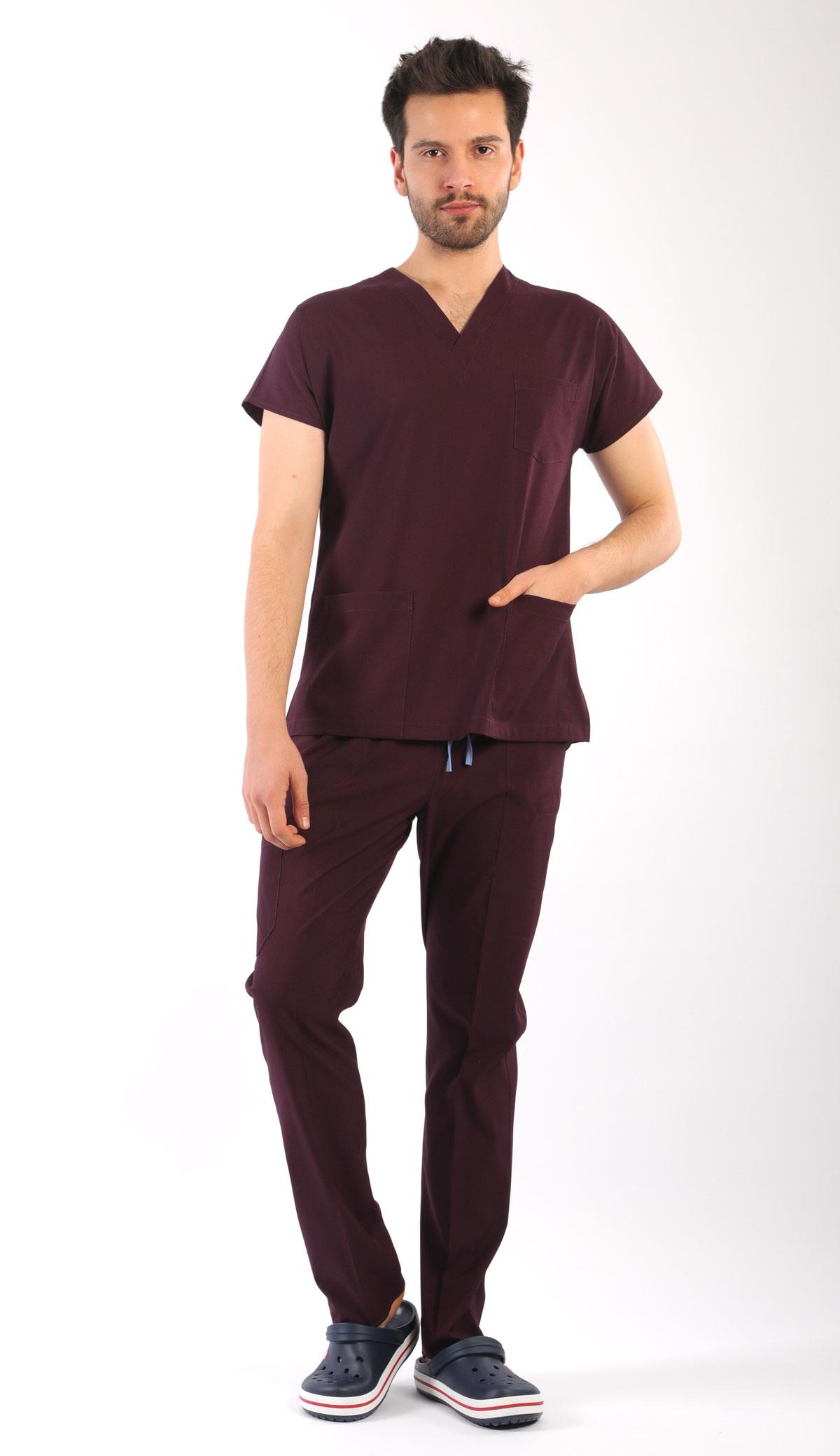 Erkek Scrubs Premium-Mürdüm Renk