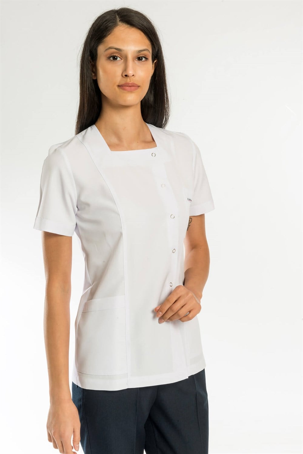 Kare Yaka Tek ÜstKare Yaka Hemşire Üstü | Beyaz Forma Üstleri | Stajer Forma Üst