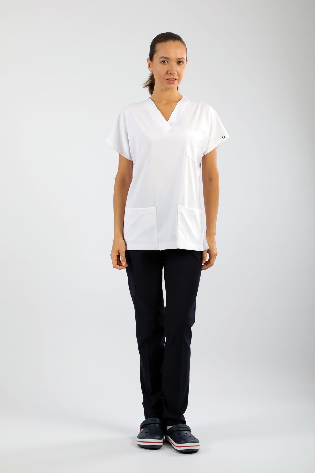 Likralı Tek Üst Beyaz