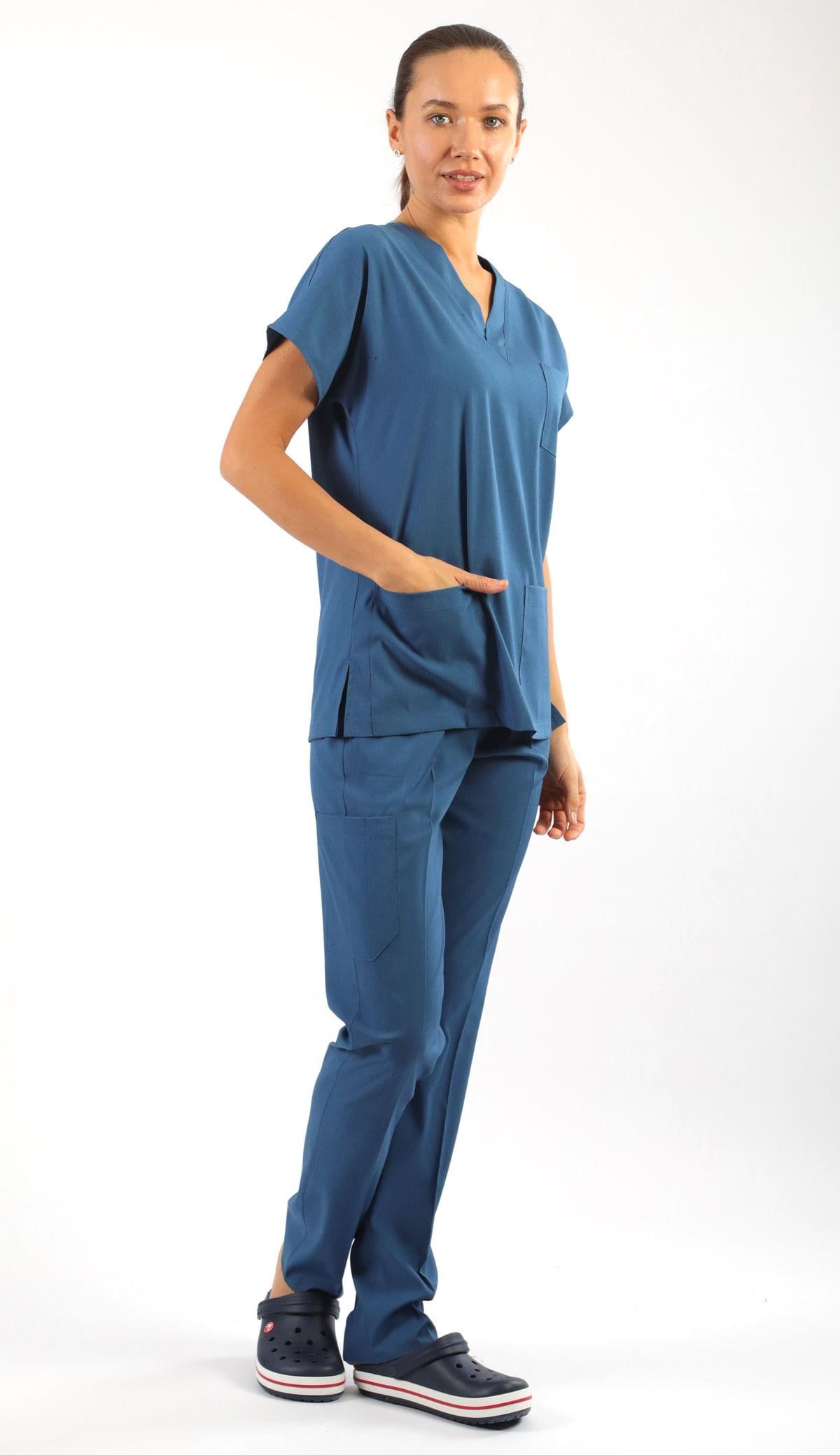 Scrub-Premium Likralı Bayan-Petrol Mavisi
