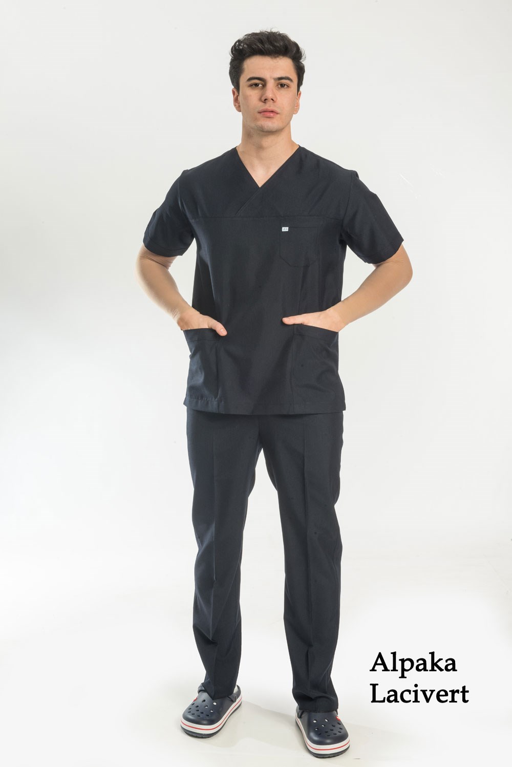 Lacivert alpaka kumaş scrubs, Lacivert renkli doktor forması, Lacivert  Nöbet Kıyafeti