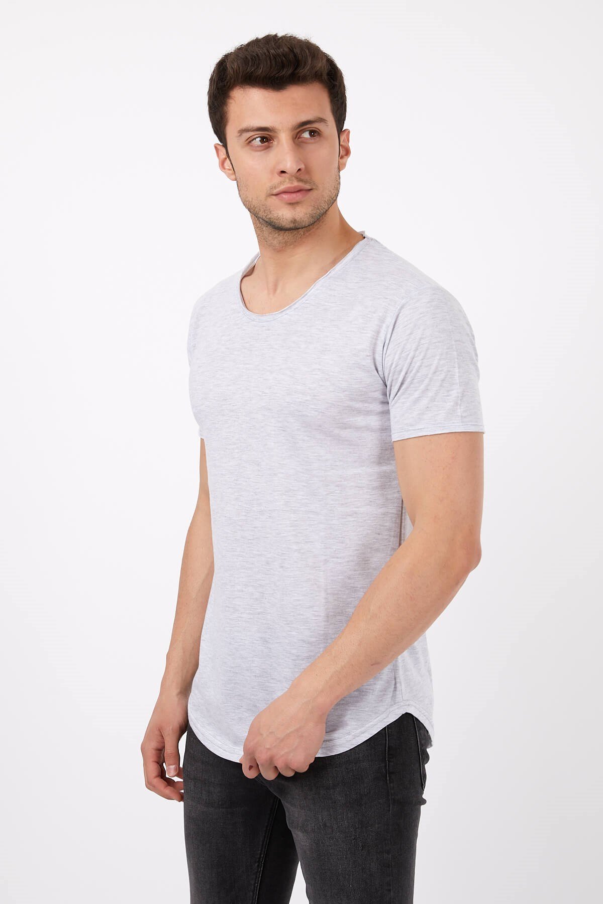 Gri Renk Basic Salaş Erkek Tişört | Pobudo.com