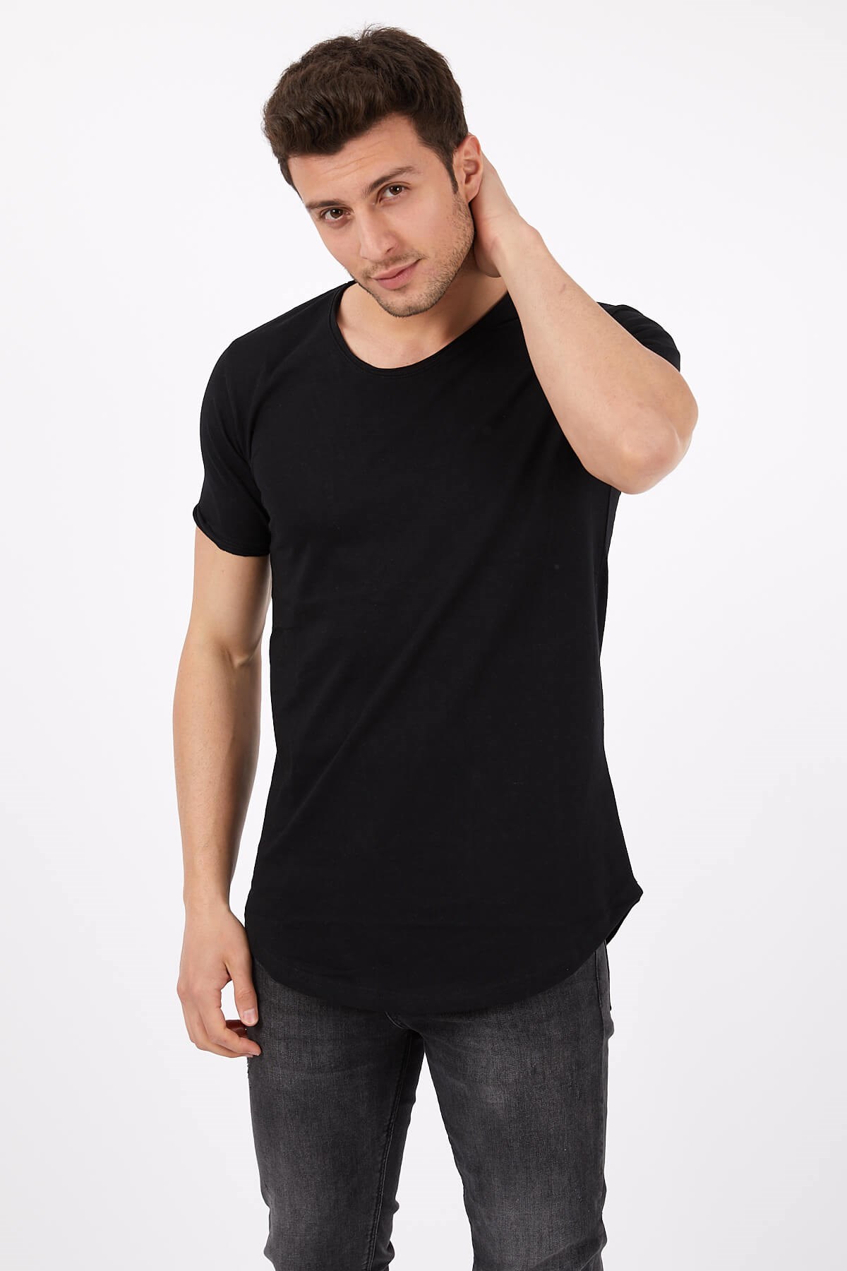 Siyah Renk Basic Salaş Erkek Tişört | Pobudo.com