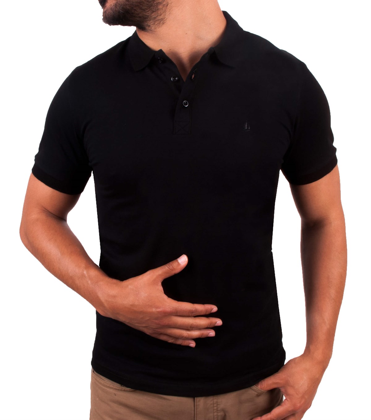 Siyah Renk Polo Yaka Erkek Tişört - Pobudo.com