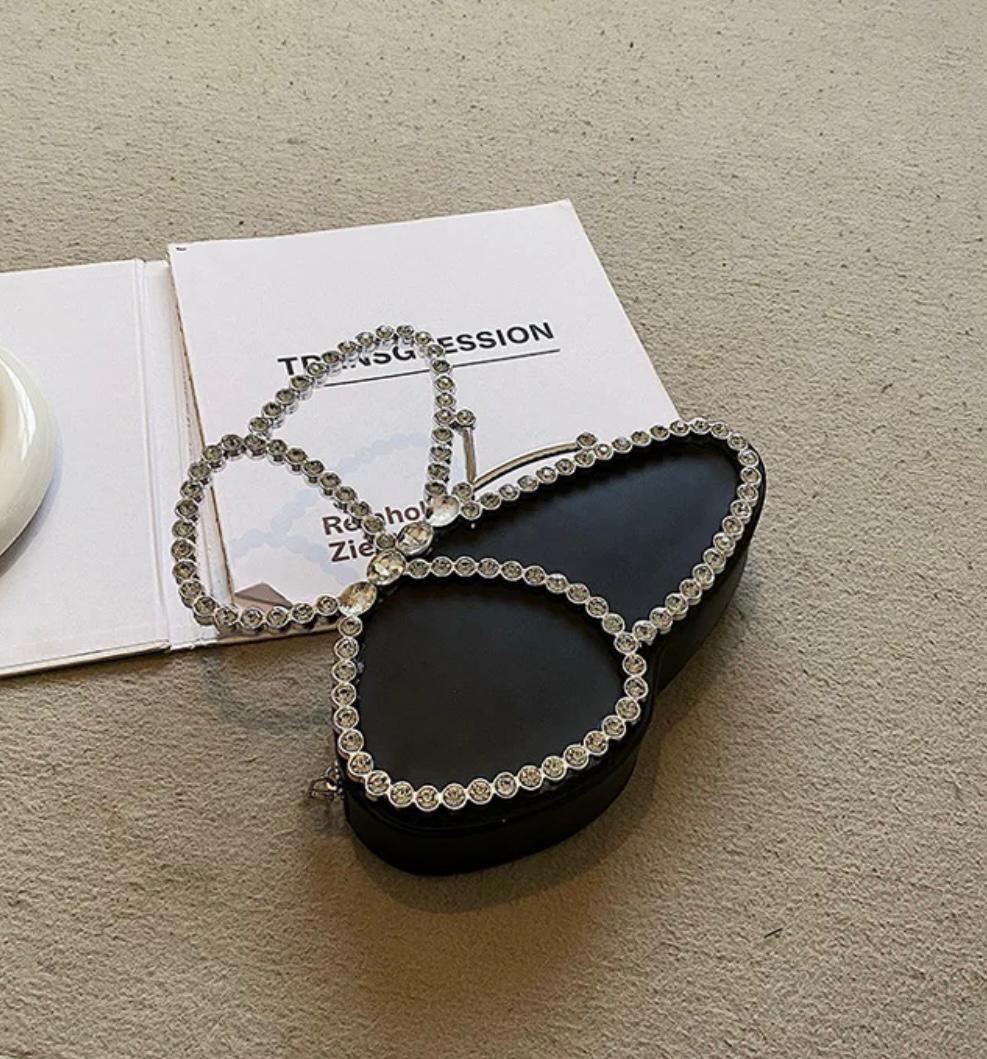 Siyah Kelebek Swarovski Detay Özel Tasarım Çanta