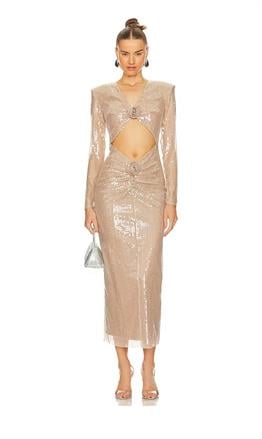 Çiçek Detay Payetli Midi Tasarım Elbise