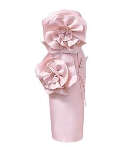 Gül Detay Pembe Tasarım Midi Elbise