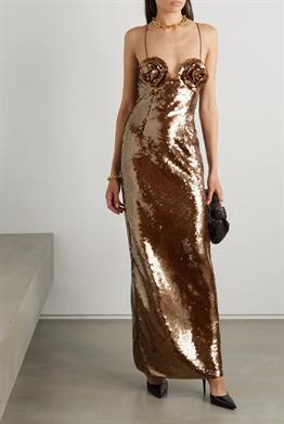 İp Askı Gül Detay Midi Tasarım Elbise