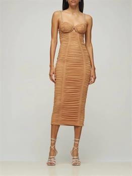 Kahve Tasarım Kristal Detay Midi Elbise