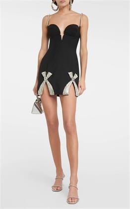 Kristal Taş Detaylı Siyah Mini Elbise