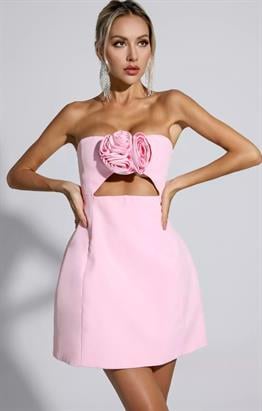 Pudra Üç Boyutlu Çiçek Detay Elbise