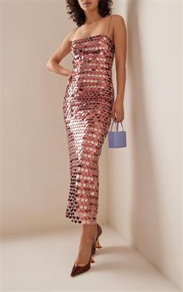 Pullu Pembe Midi Tasarım Elbise