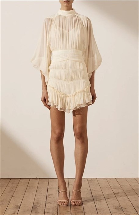 Beyaz Şifon Sıfır Kol Mini Tasarım Elbise