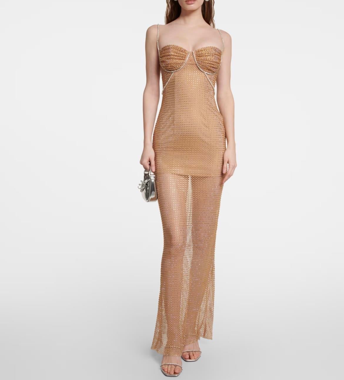 Altın Sarısı Askılı Tasarım Elbise