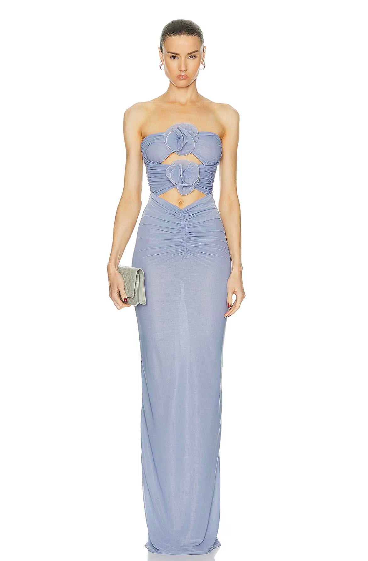 Buz Mavisi Maxi Tasarım Elbise