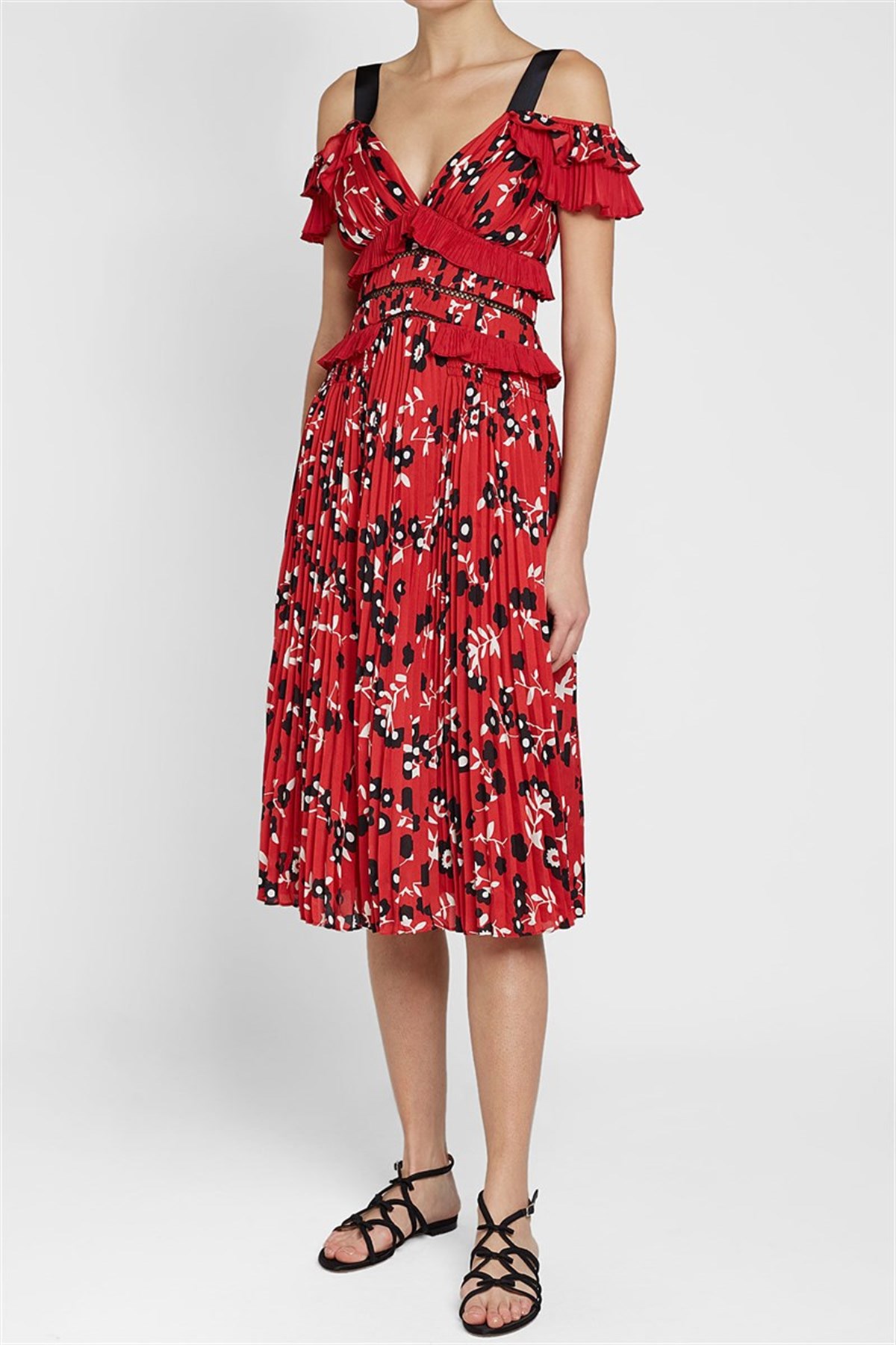 KIRMIZI MİDİ TASARIM ELBİSE