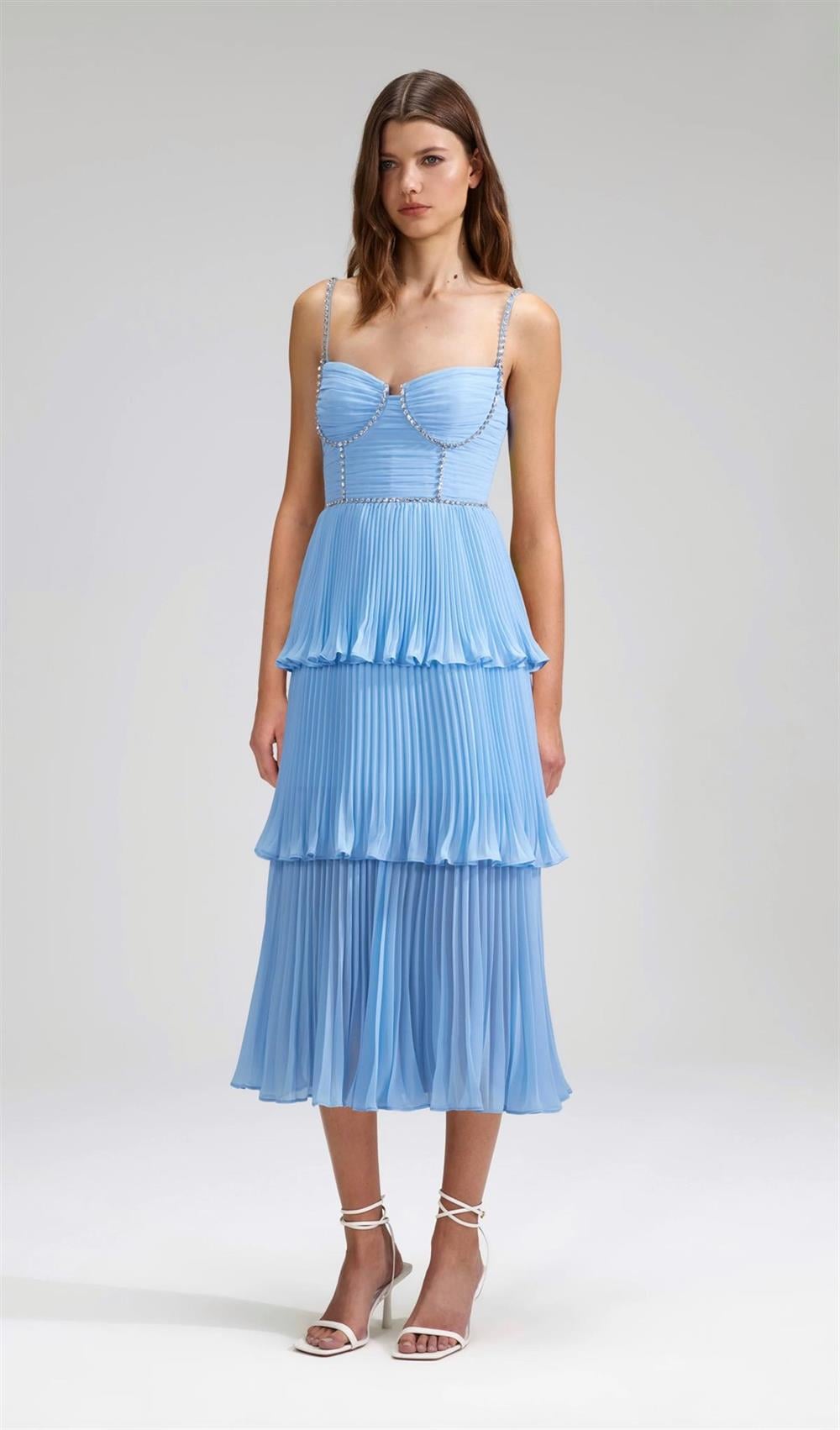 Kristal Taş Detay Askılı Midi Tasarım Elbise