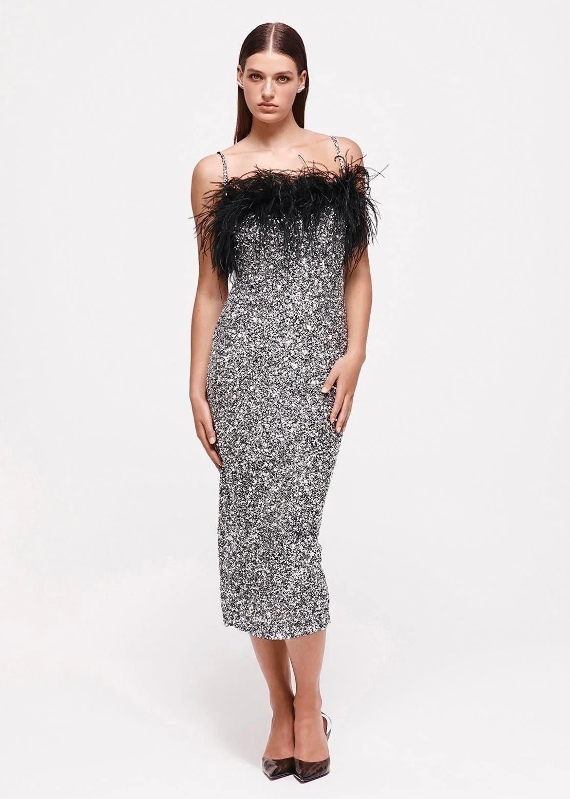 Otriş Gümüş Midi Tasarım Elbise