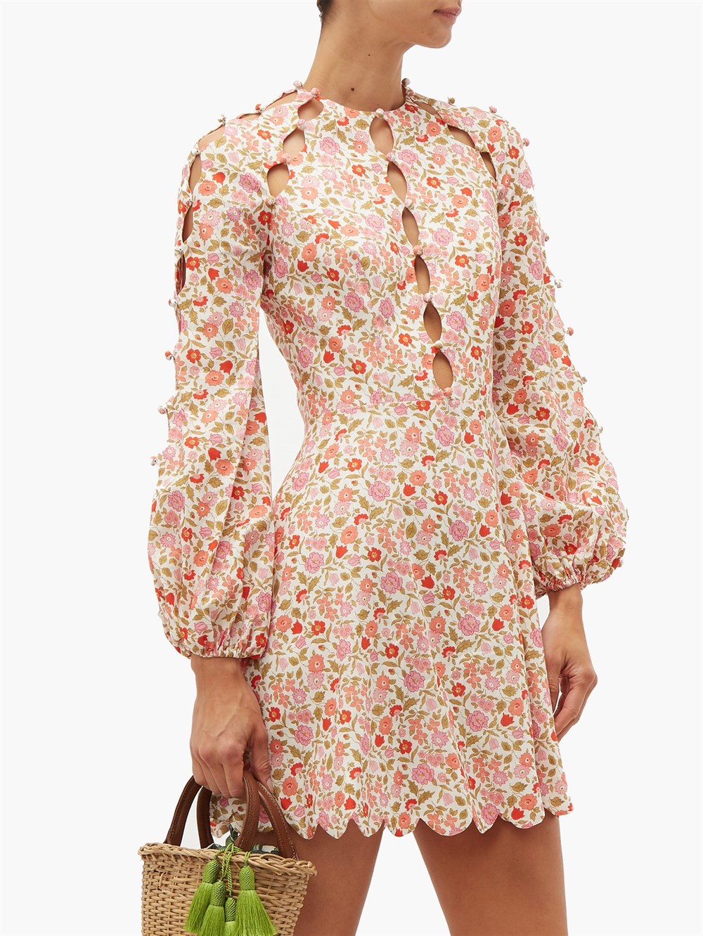 Pembe Floral Desen Mini Tasarım Elbise