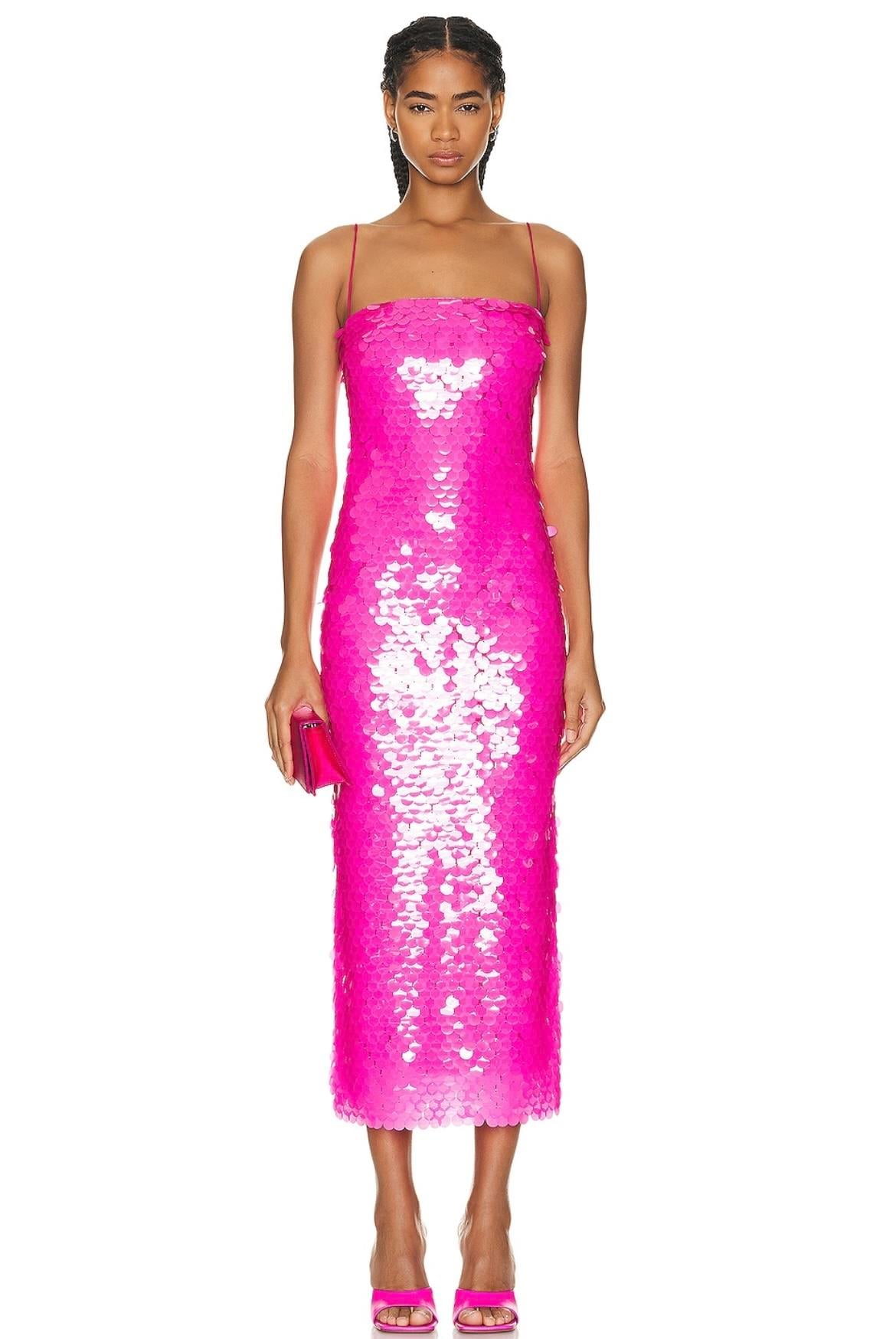 Pembe Pullu Midi Tasarım Elbise