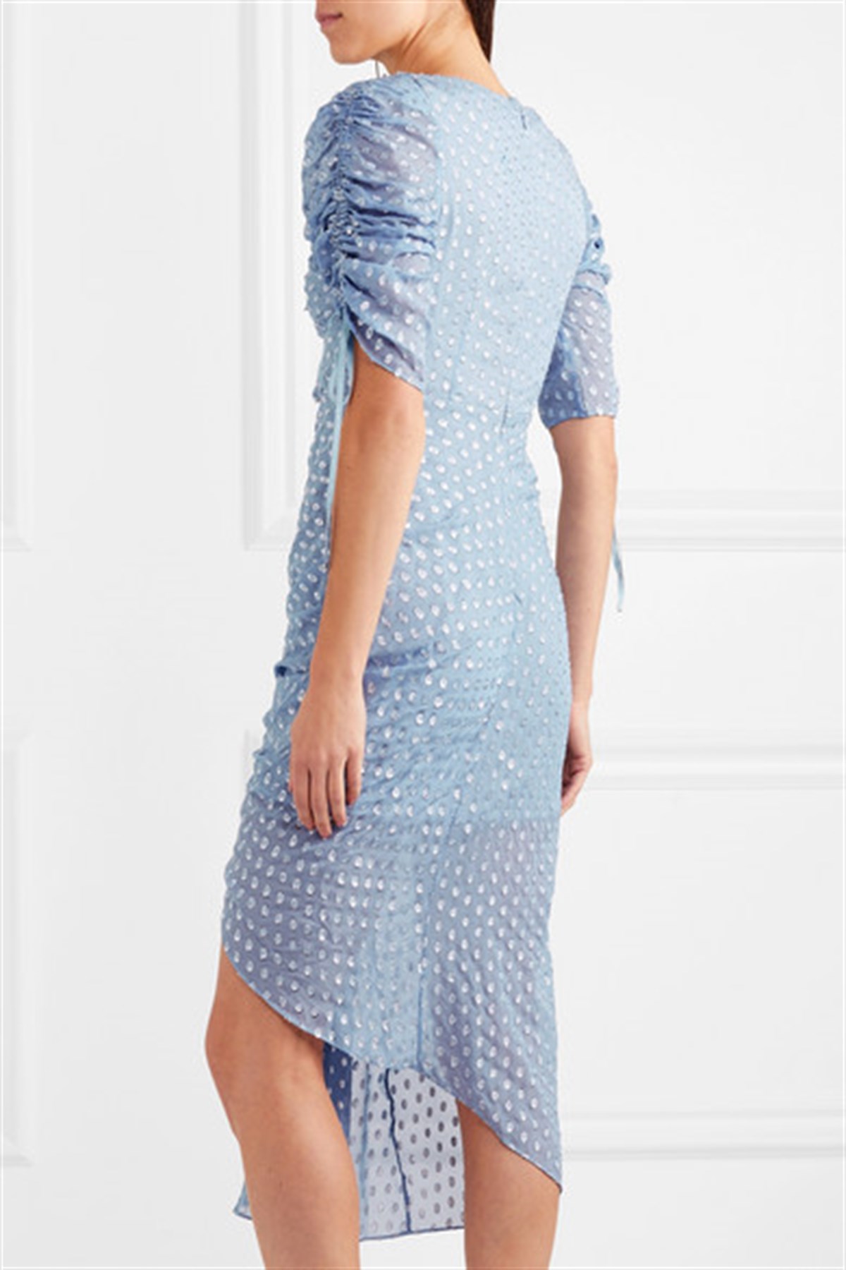PUANTİYELİ MAVİ TASARIM ELBİSE