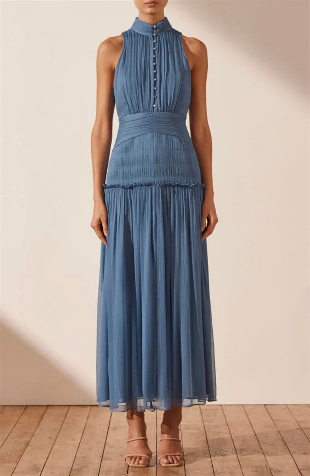 Şifon Sıfır Kol Midi Tasarım Elbise