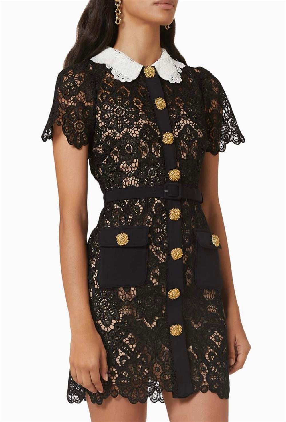 Siyah Beyaz Yaka Mini Tasarım Elbise