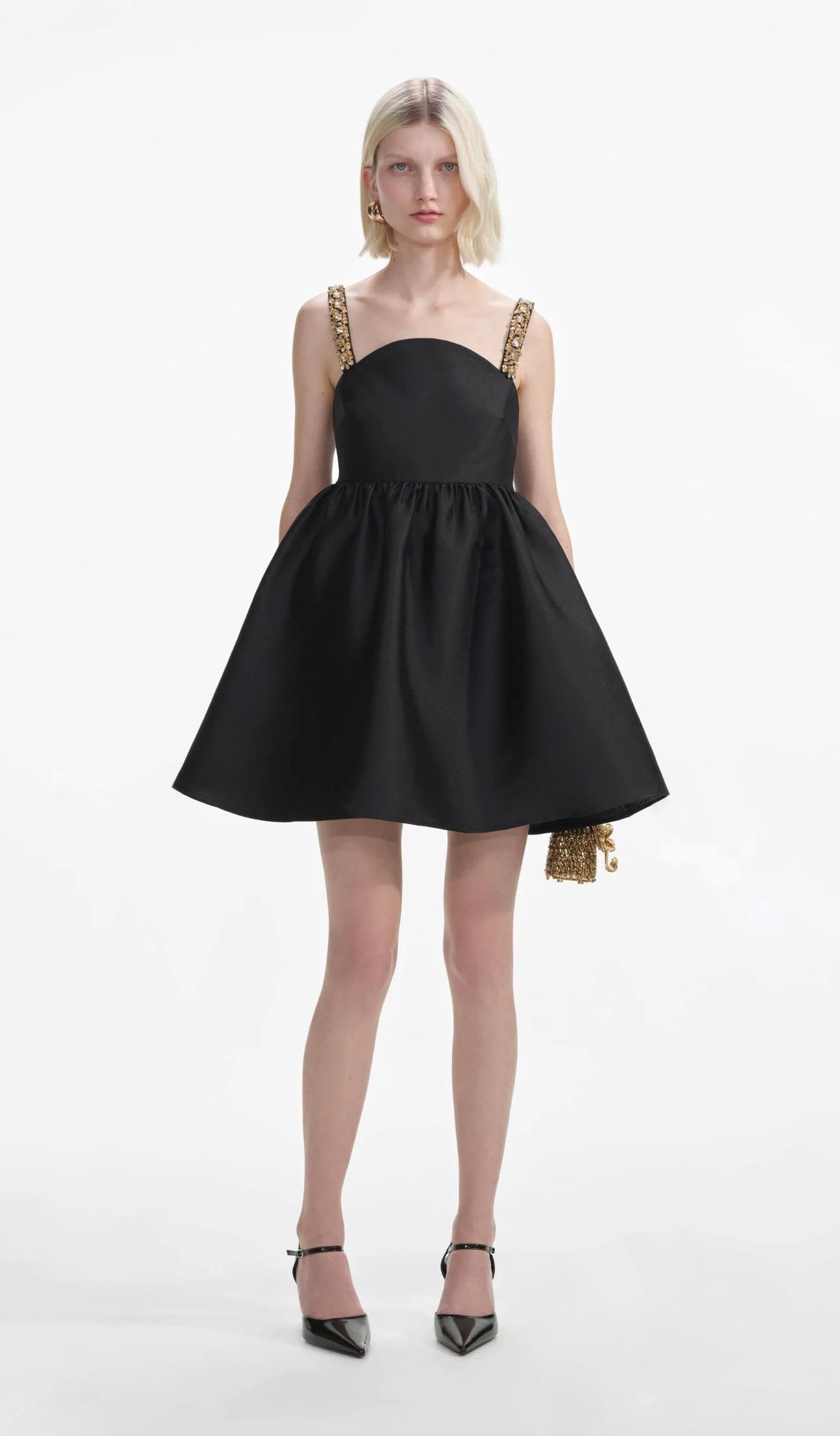 Siyah Kristal Taş Askı Tasarım Elbise