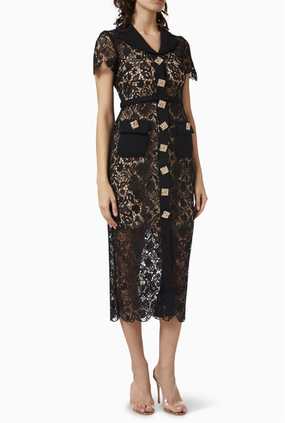 Siyah Midi Tasarım Elbise