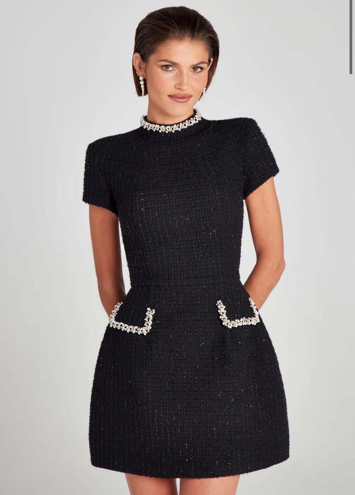 Siyah Swarovski Detay Mini Tasarım Elbise