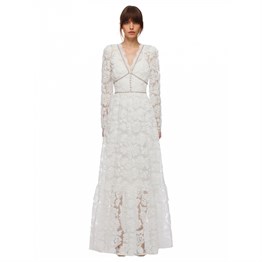 Beyaz Taş Detay Uzun Kollu Tasarım Elbise