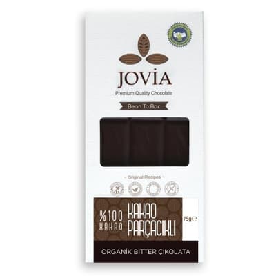 Organik %100 Bitter Kakao Parçacıklı Çikolata (75 gr) Jovia