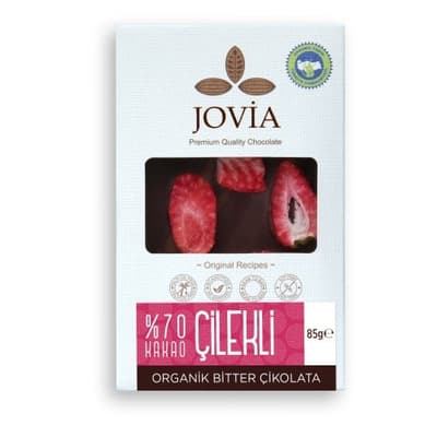 Organik %70 Bitter Çilekli Çikolata (85 gr) Jovia