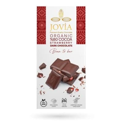 Organik %80 Bitter Çilekli Çikolata (85 gr) Jovia
