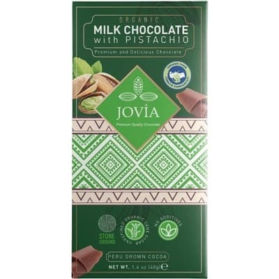 Organik Antep Fıstıklı Sütlü Çikolata (40 gr) Jovia