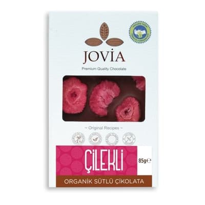 Organik Çilekli Sütlü Çikolata (85 gr) Jovia